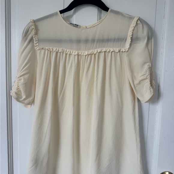 Miu Miu Tops - Miu Miu Cream Ruffle Yoke Short Sleeve Blouse
